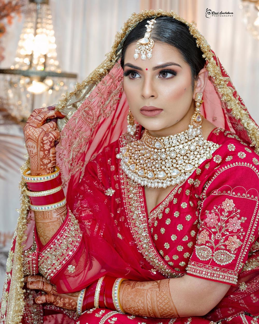 Traditional Indian bride in red and gold wedding attire full body portrait - Indian weddings in Melbourne